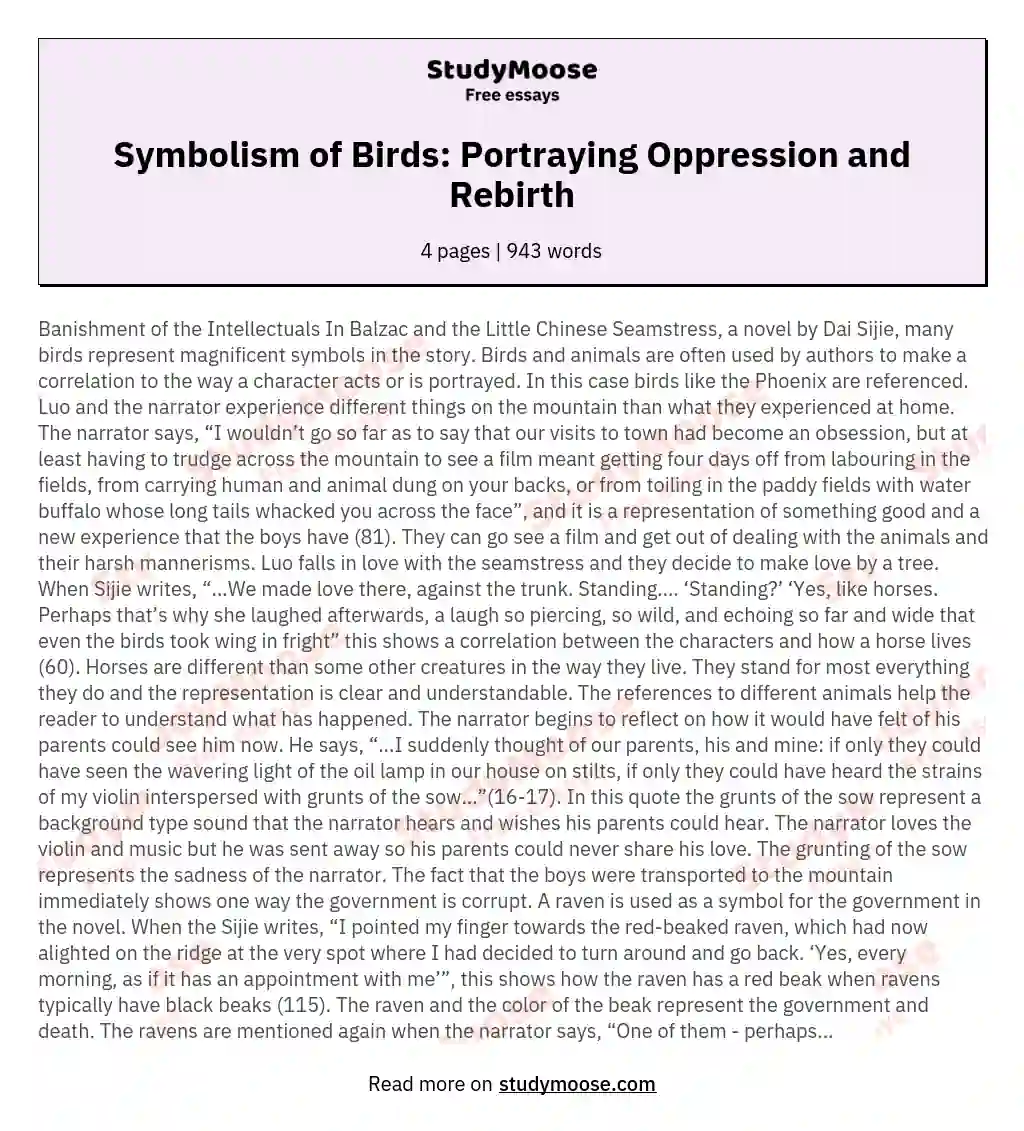 Symbolism of Birds: Portraying Oppression and Rebirth essay