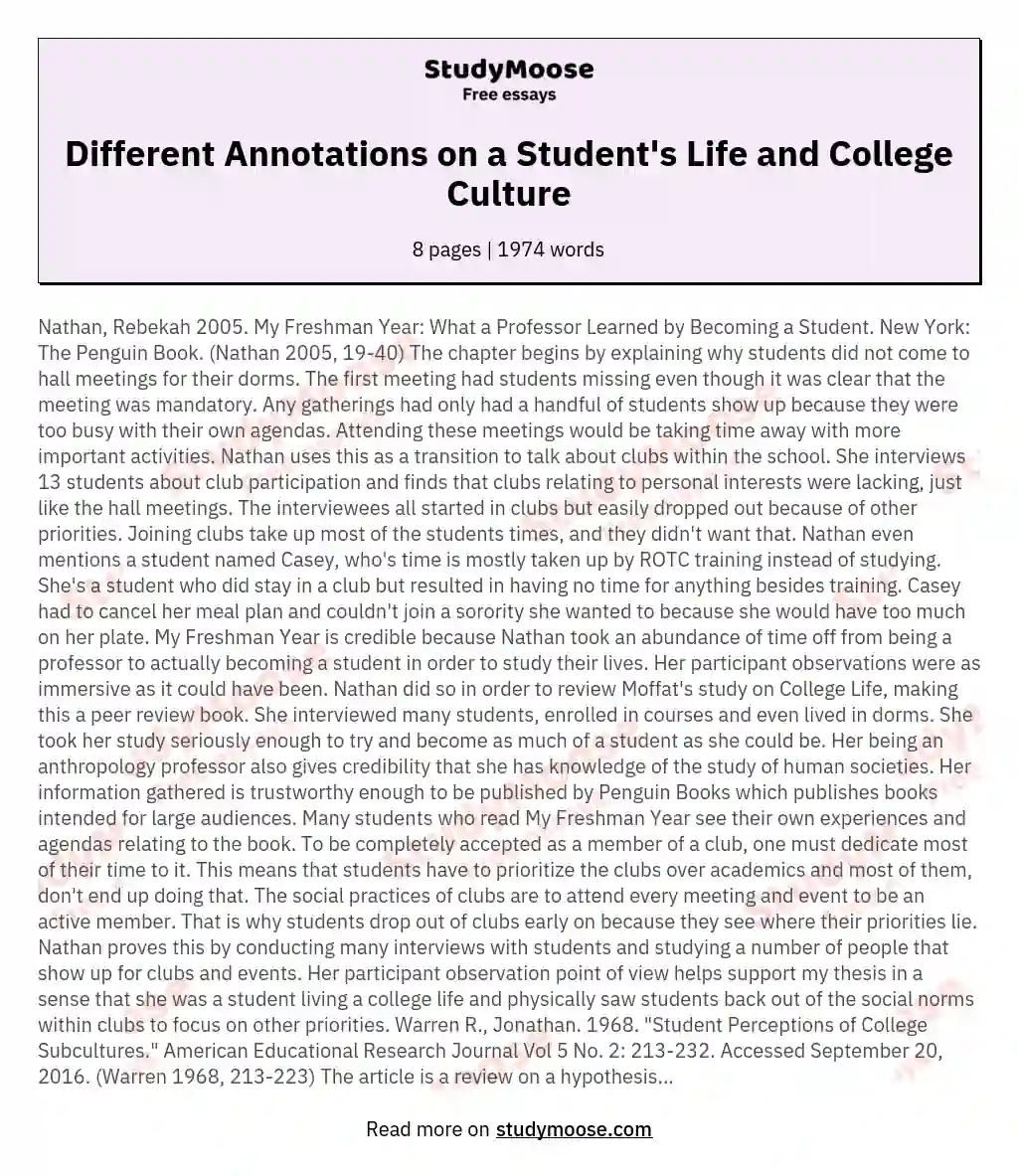 Different Annotations on a Student's Life and College Culture