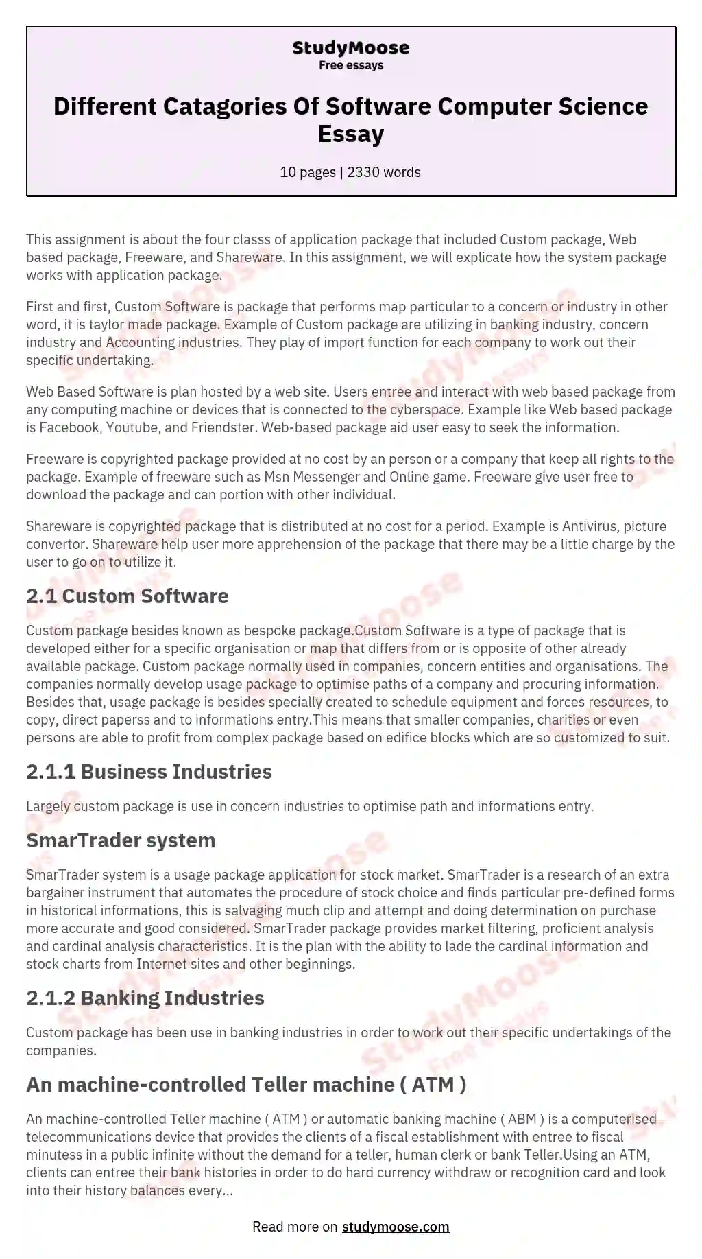 Different Catagories Of Software Computer Science Essay essay