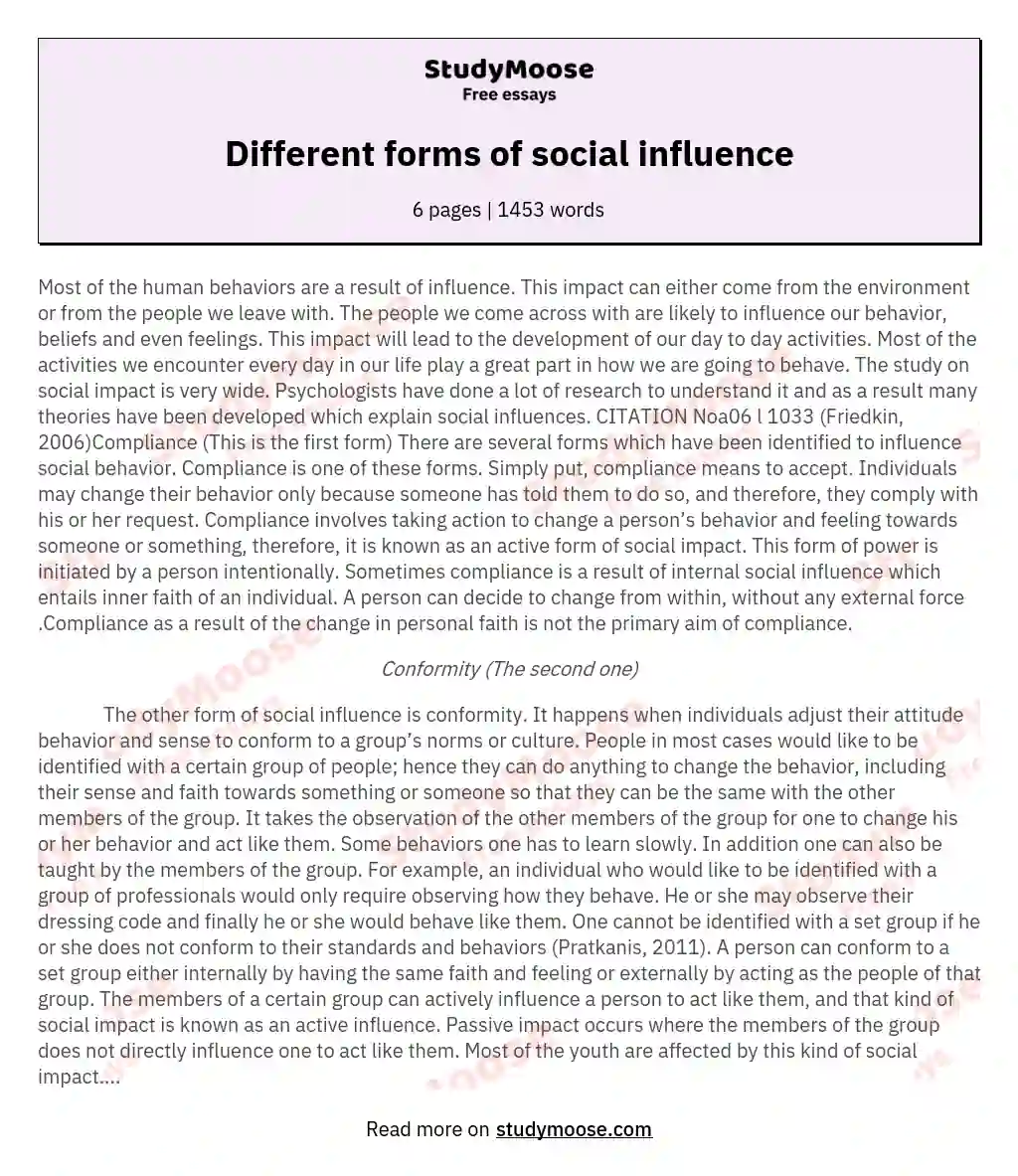 Different forms of social influence essay