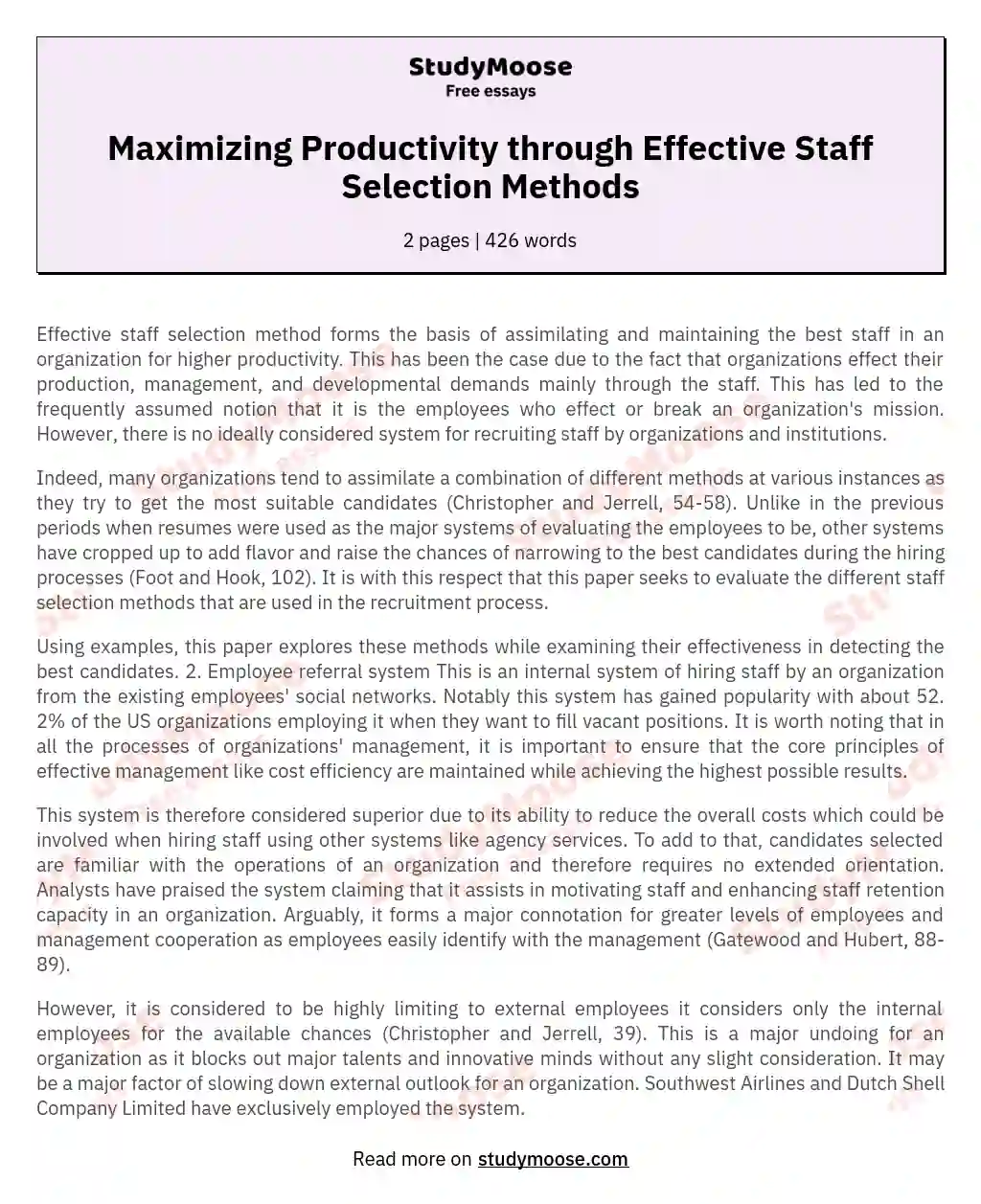 Maximizing Productivity through Effective Staff Selection Methods essay