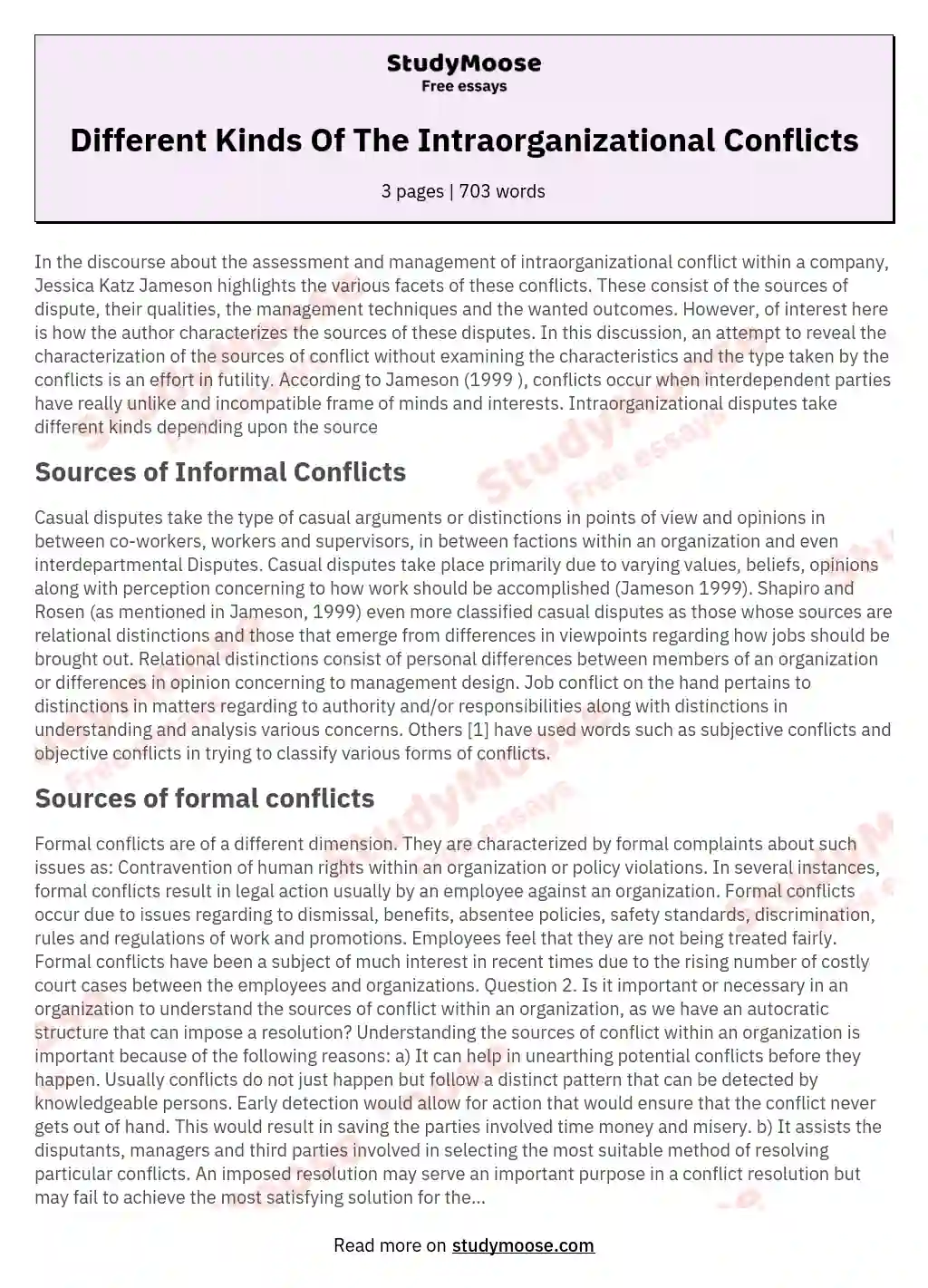 Different Kinds Of The Intraorganizational Conflicts essay