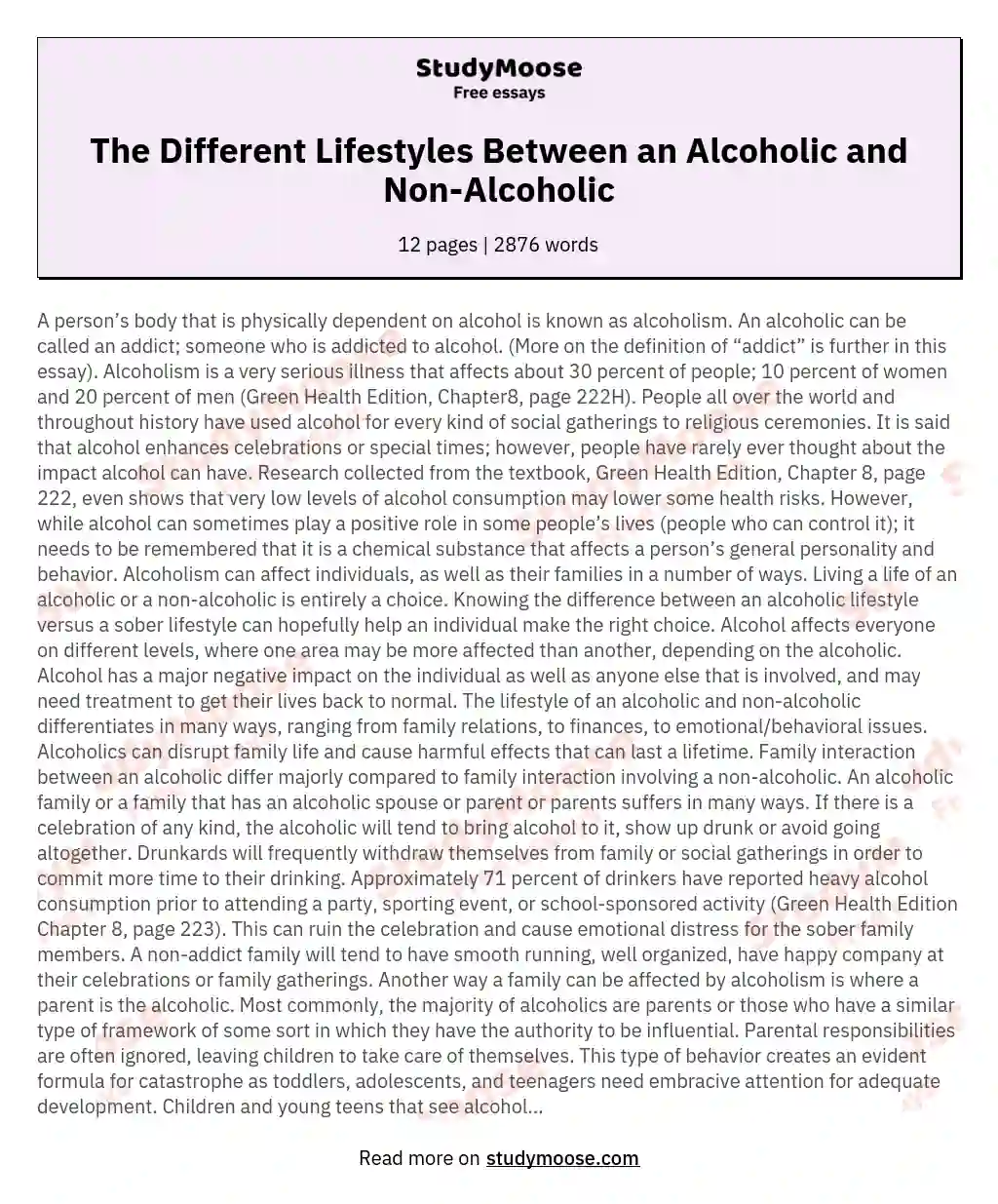 The Different Lifestyles Between an Alcoholic and Non-Alcoholic