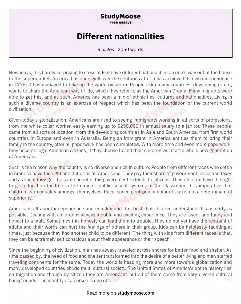 Different nationalities essay