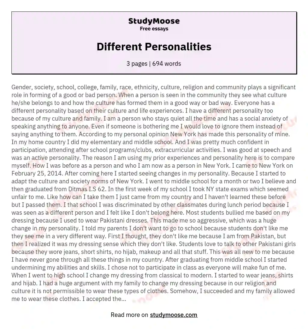 essay about different personalities