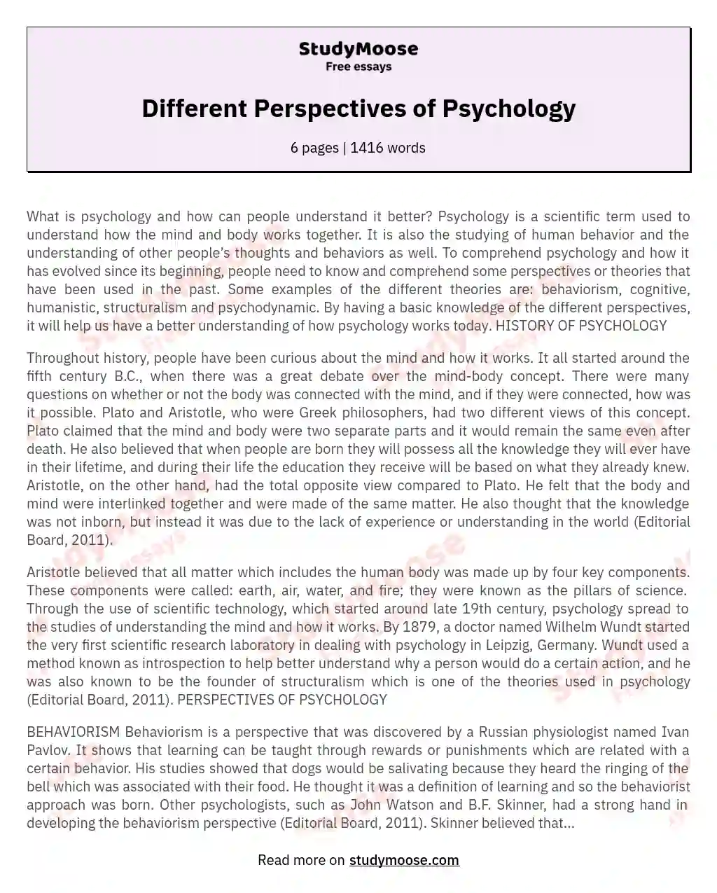 Different Perspectives of Psychology
