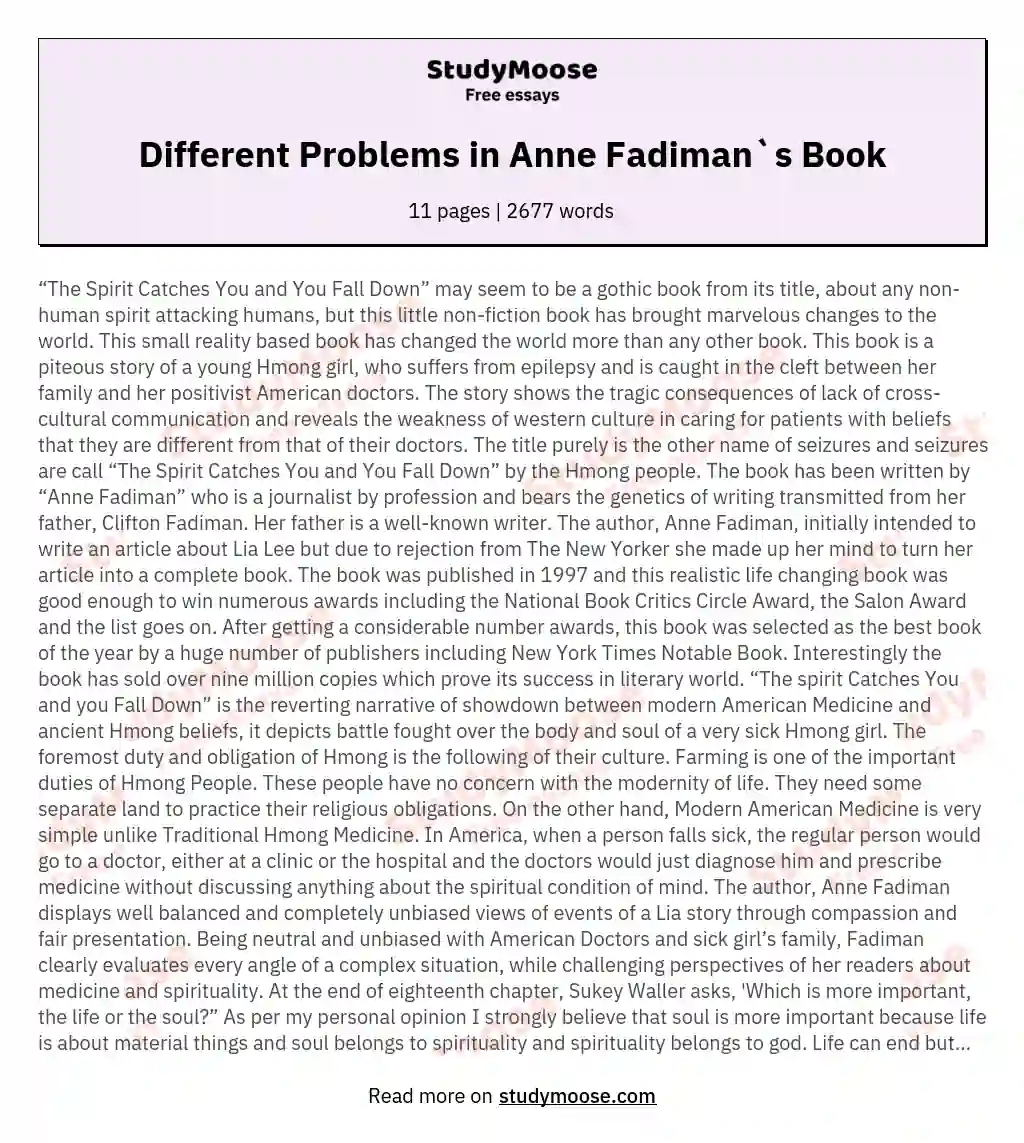 Different Problems in Anne Fadiman`s Book essay