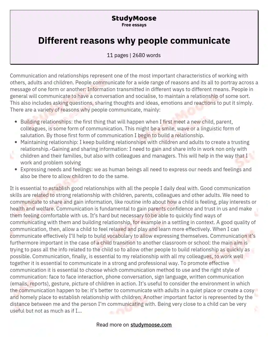 Different reasons why people communicate essay