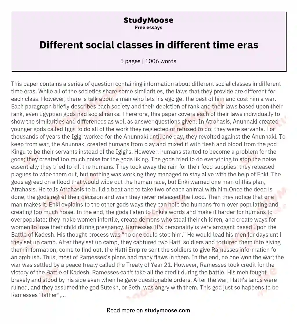 Different social classes in different time eras