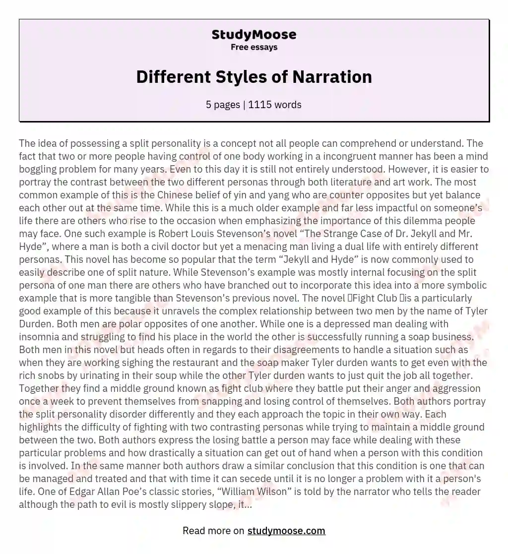 Different Styles of Narration essay