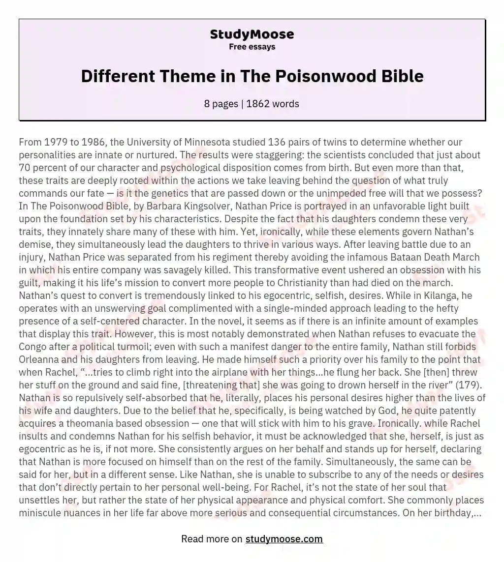 Different Theme in The Poisonwood Bible essay