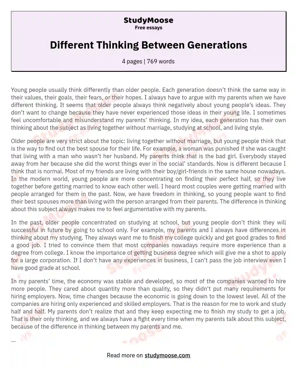 Different Thinking Between Generations