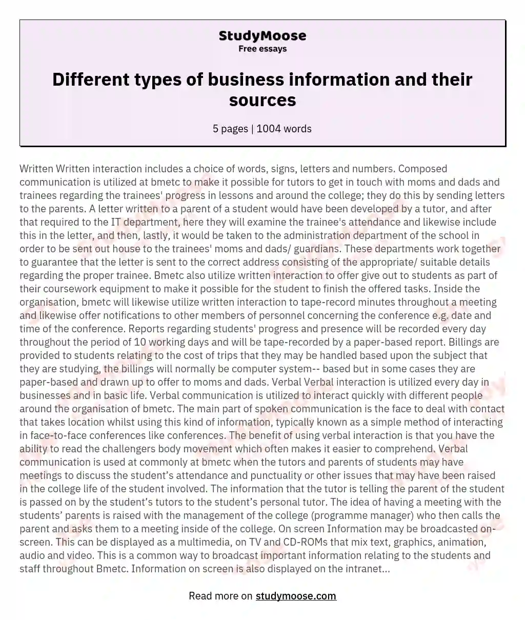 Different types of business information and their sources essay