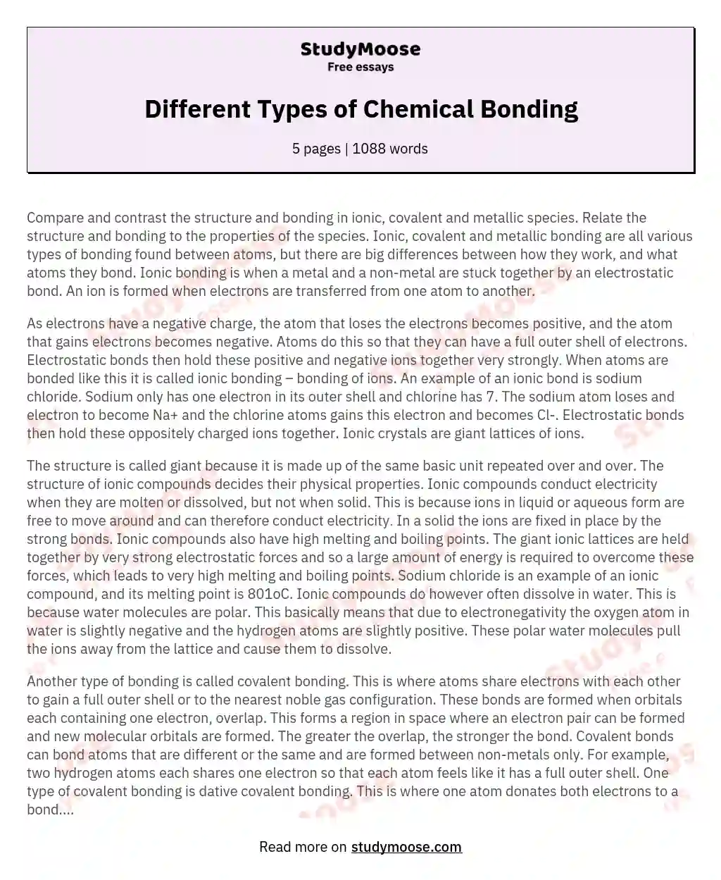 Different Types of Chemical Bonding essay