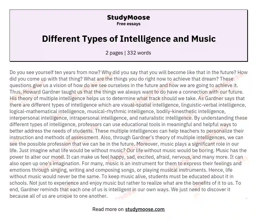 Different Types of Intelligence and Music essay