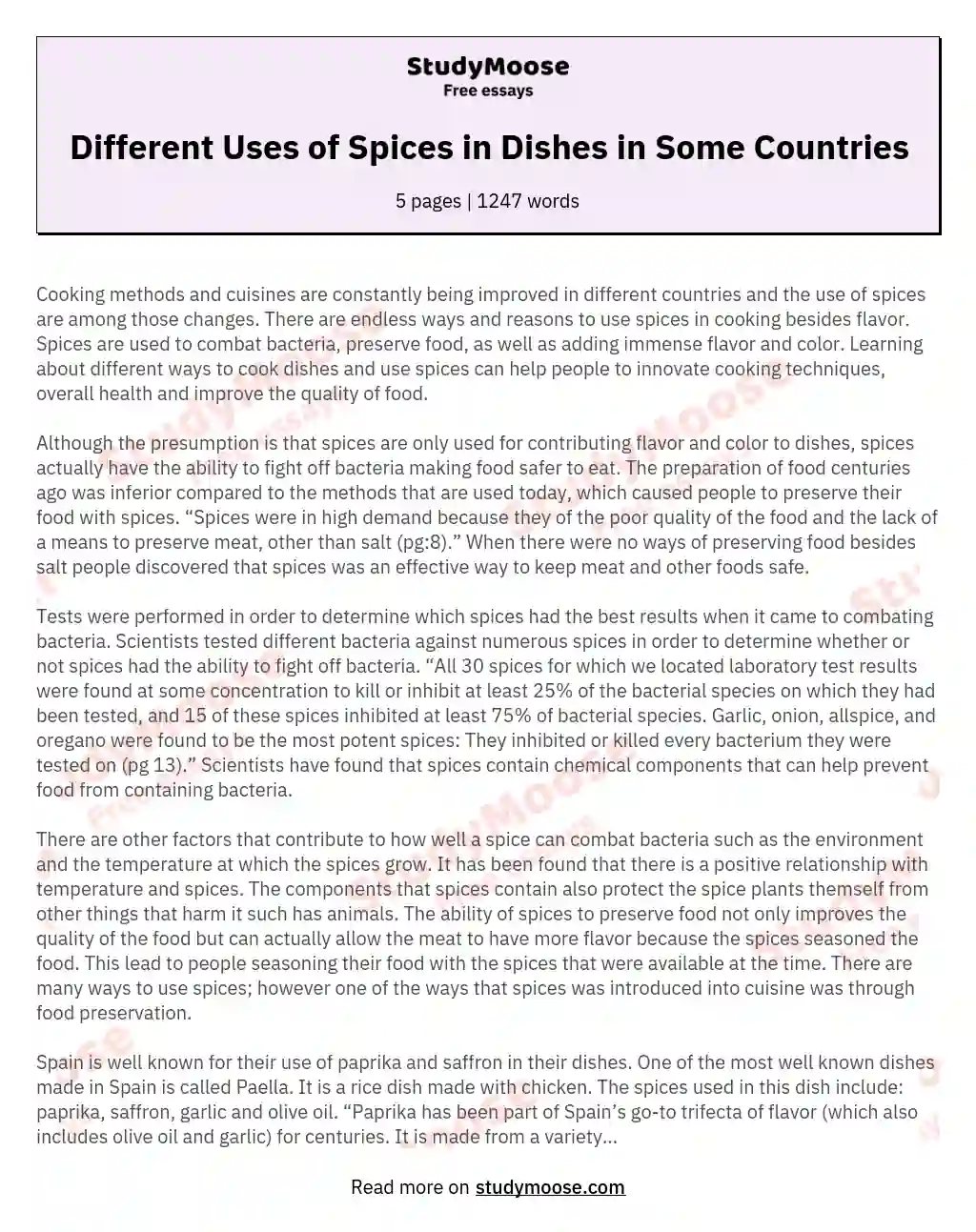 Different Uses of Spices in Dishes in Some Countries essay