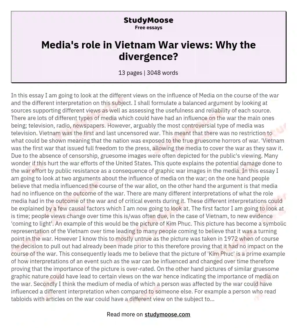 Media's role in Vietnam War views: Why the divergence? essay