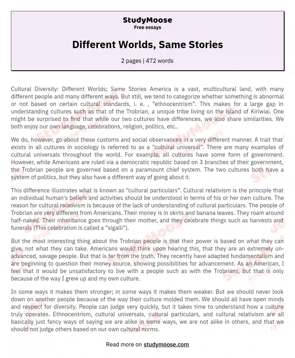 Different Worlds, Same Stories essay