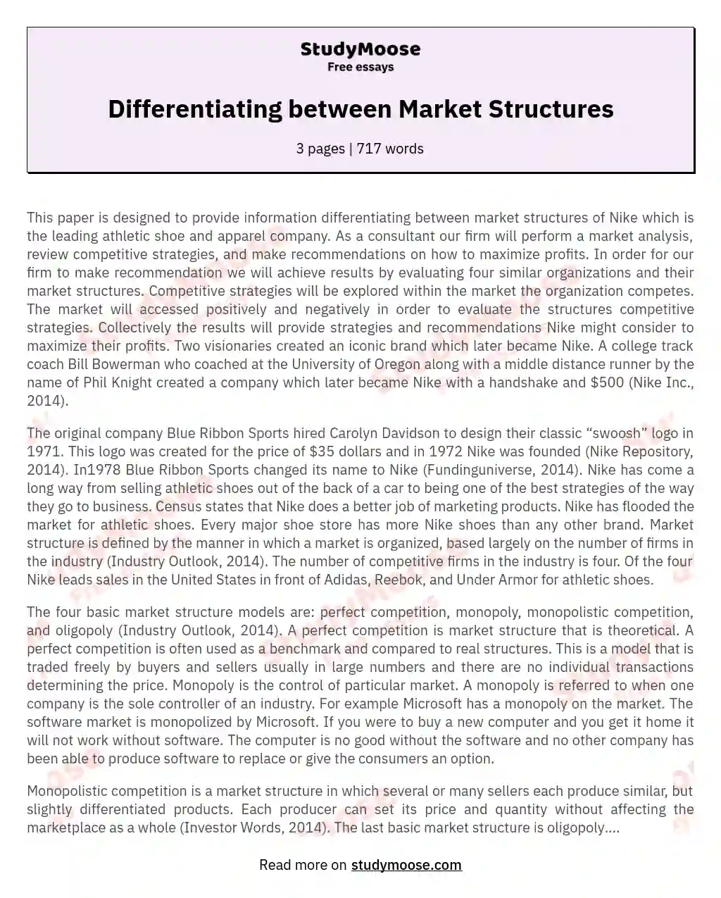 Differentiating between Market Structures essay