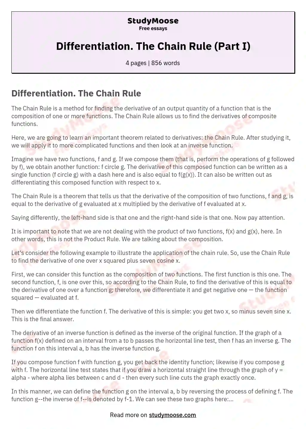 Differentiation. The Chain Rule (Part I) essay