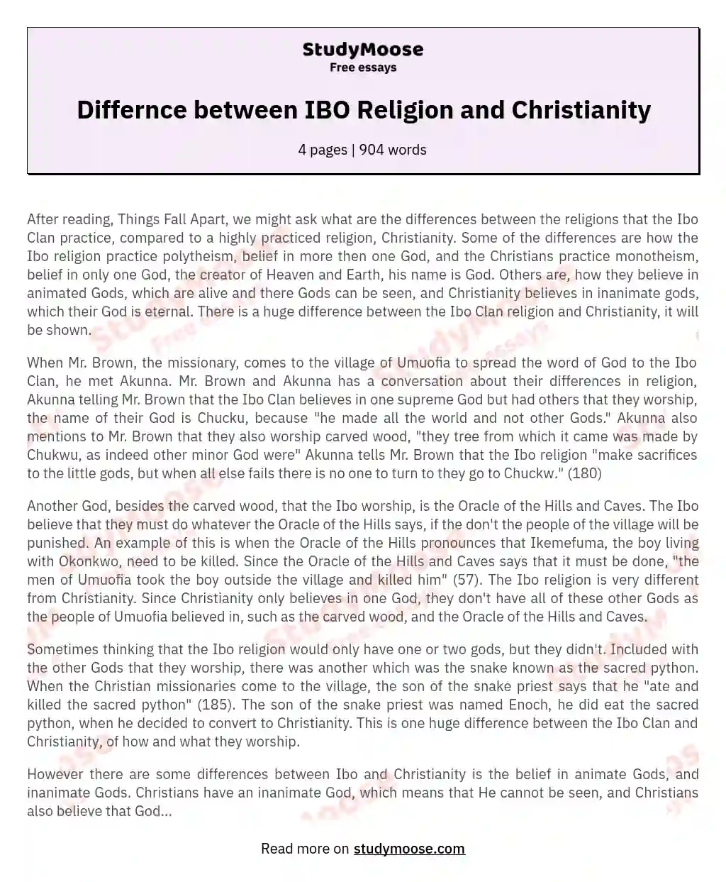 Differnce between IBO Religion and Christianity essay
