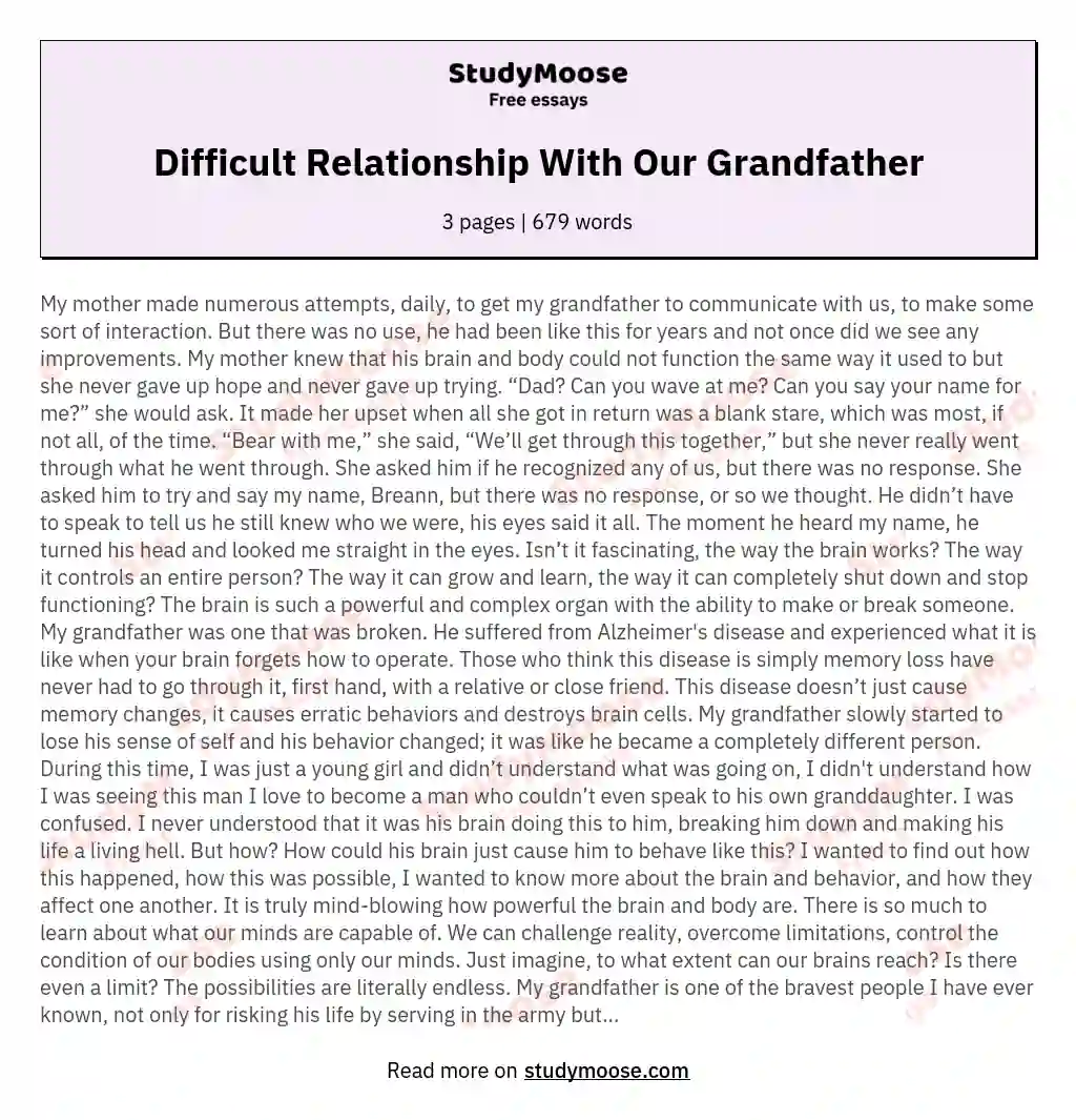 Difficult Relationship With Our Grandfather essay