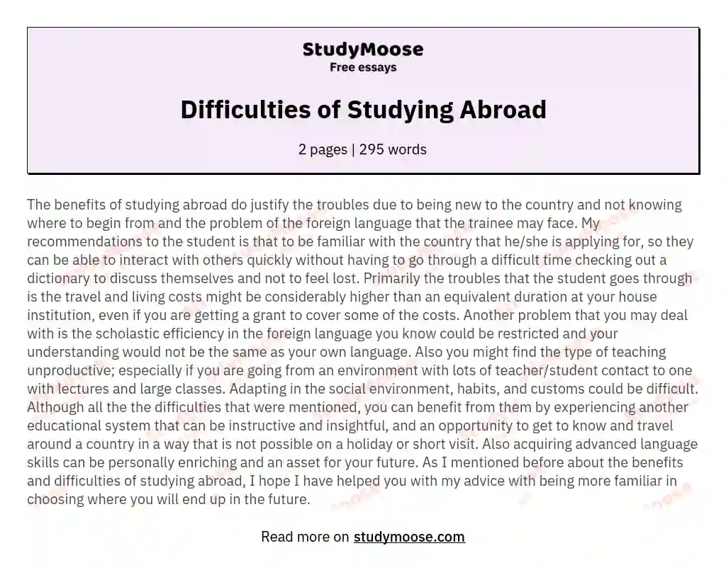 Difficulties of Studying Abroad