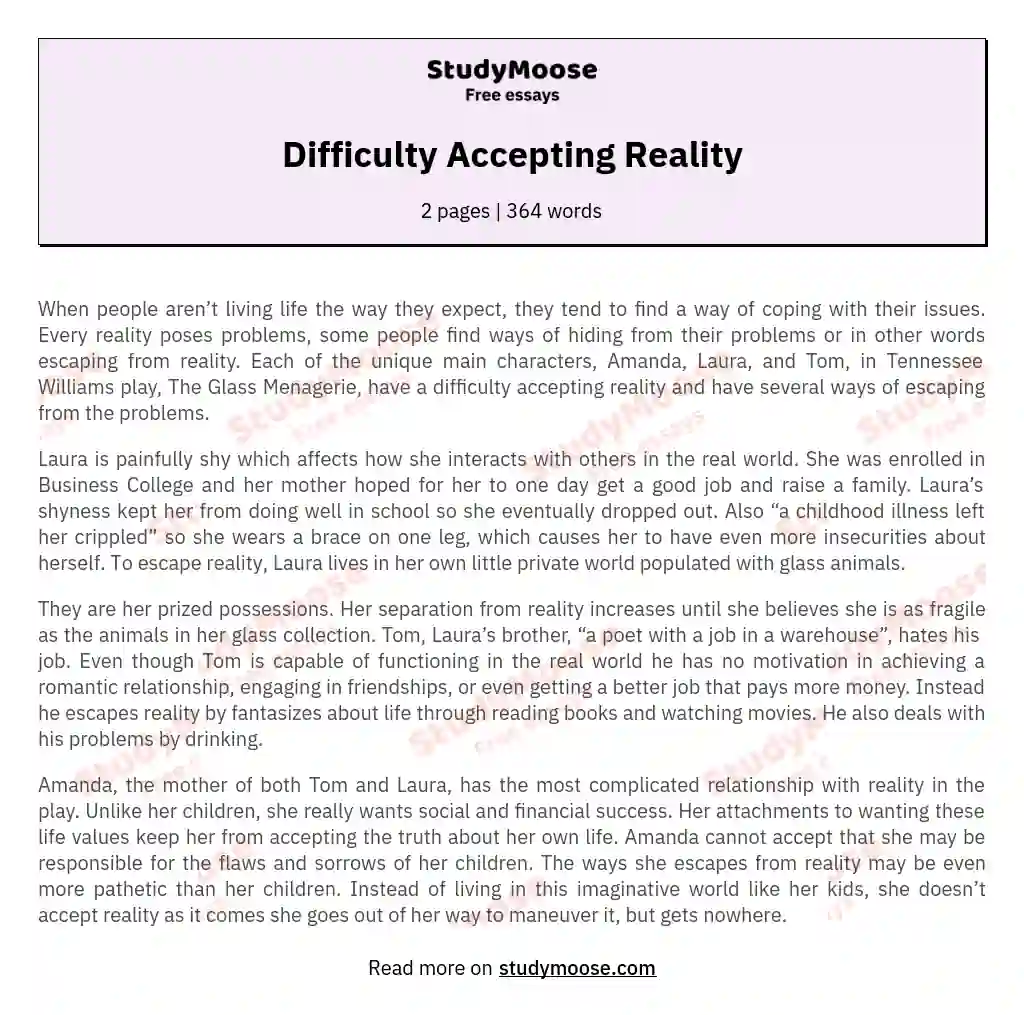 Difficulty Accepting Reality essay