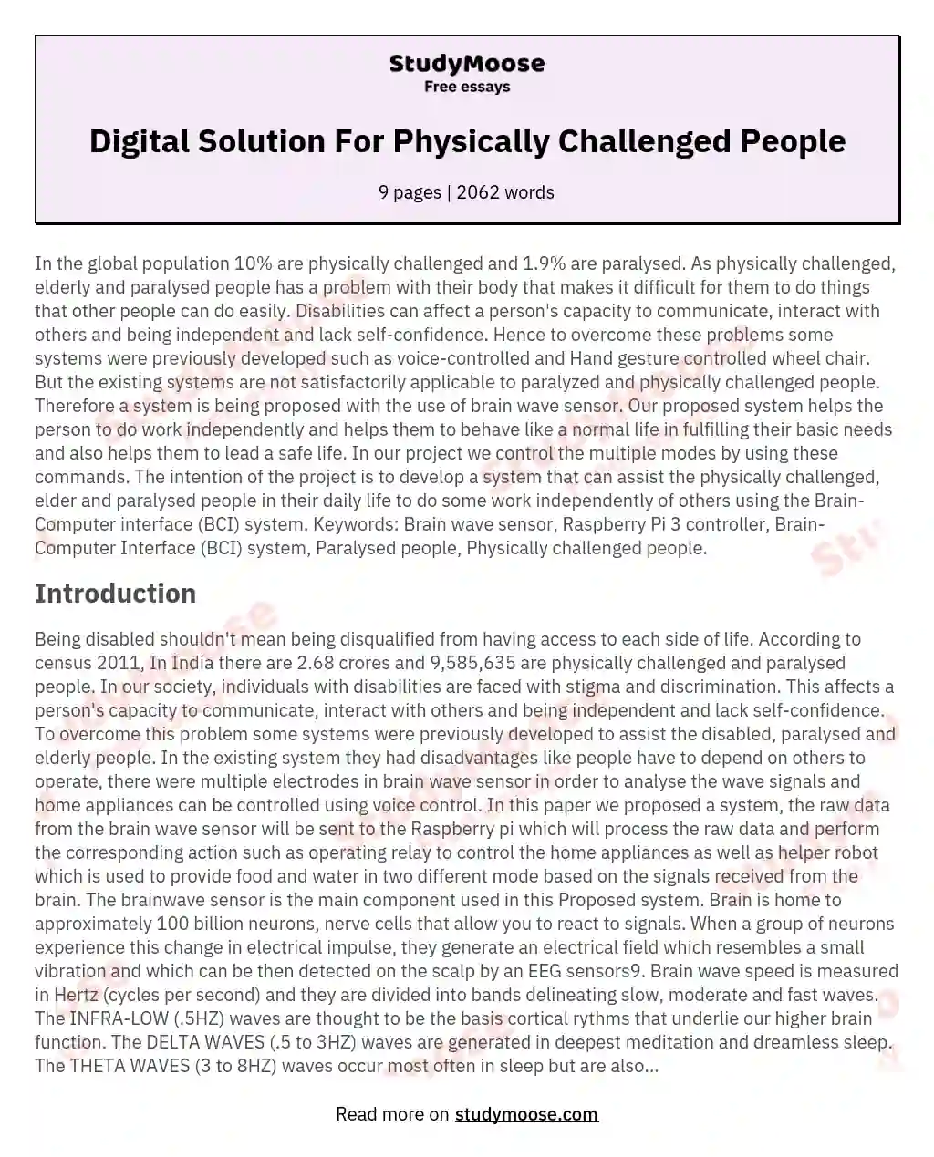Digital Solution For Physically Challenged People essay