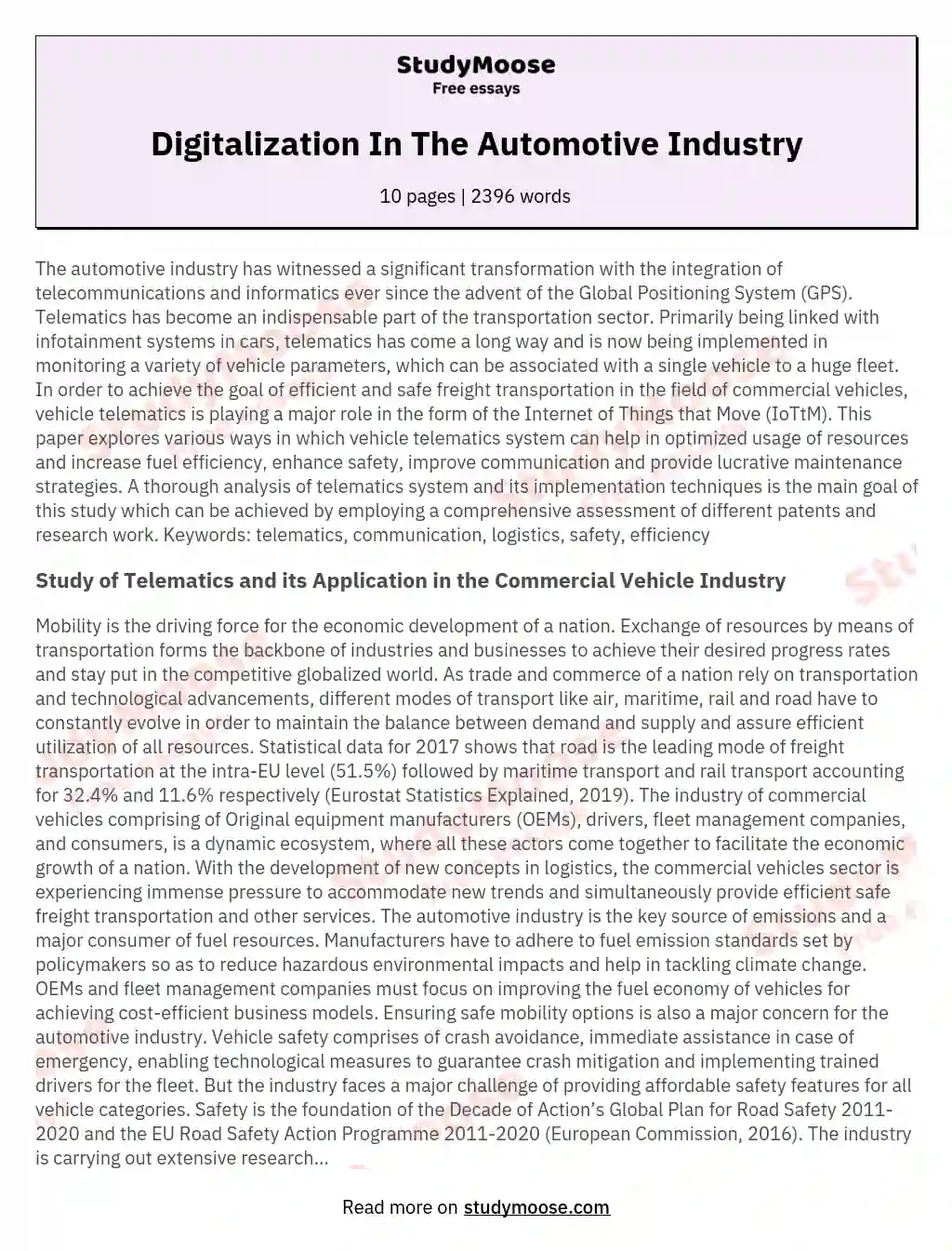 Digitalization In The Automotive Industry essay