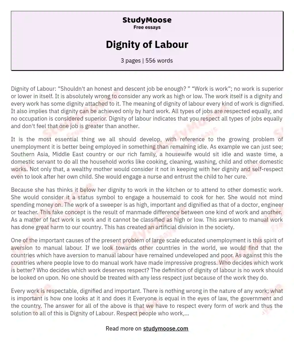 dignity of labour essay for class 10