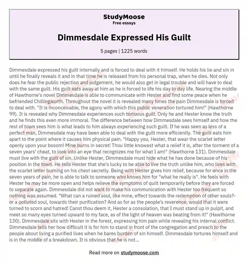 Dimmesdale Expressed His Guilt essay