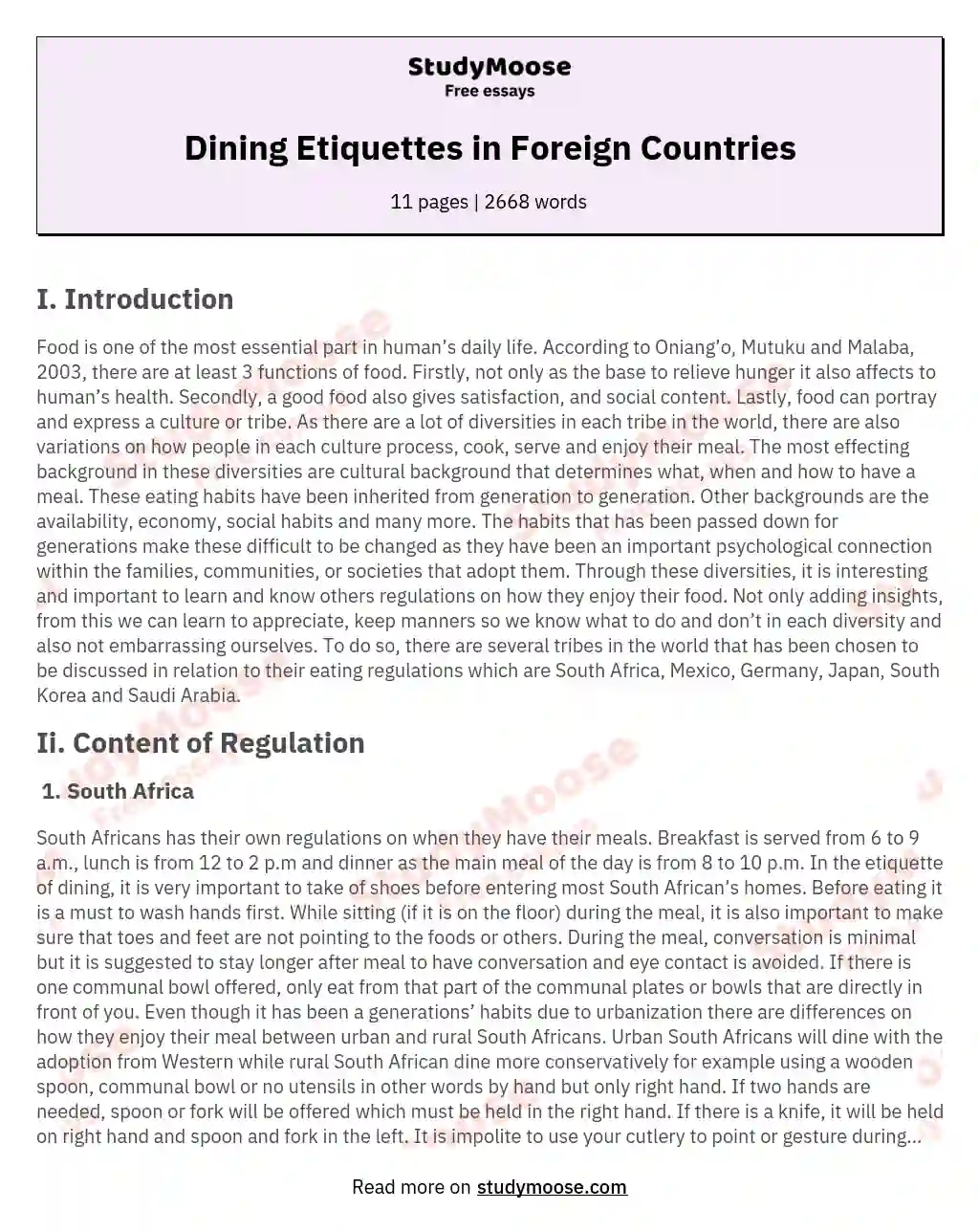 Dining Etiquettes in Foreign Countries essay