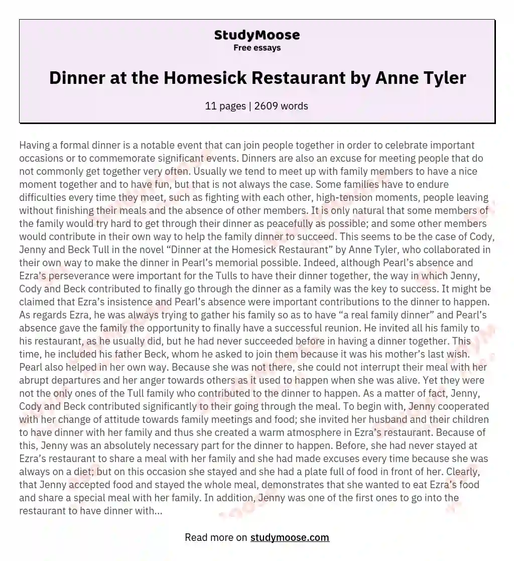 Dinner at the Homesick Restaurant by Anne Tyler