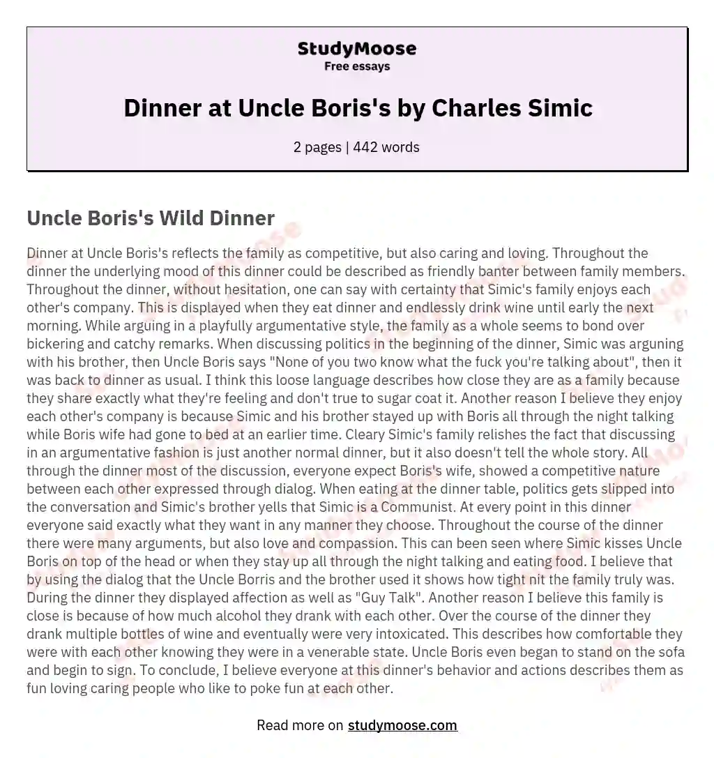 Dinner at Uncle Boris's by Charles Simic