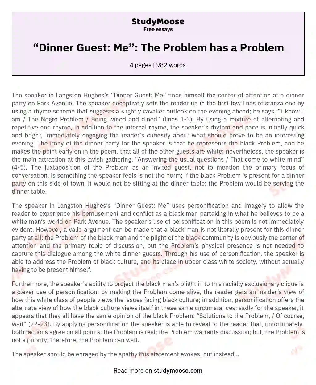 “Dinner Guest: Me”: The Problem has a Problem essay