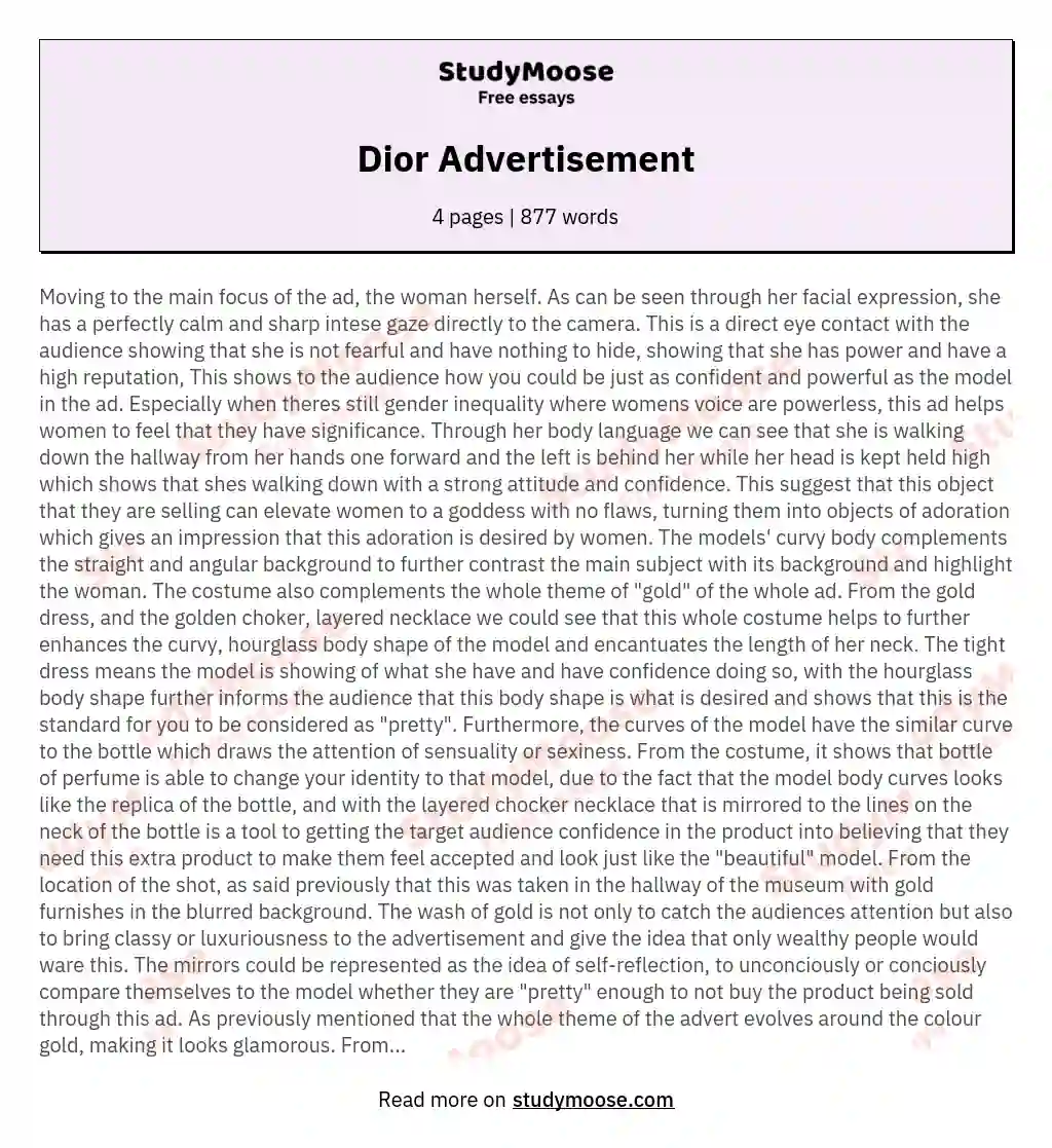 Dior Advertisement essay