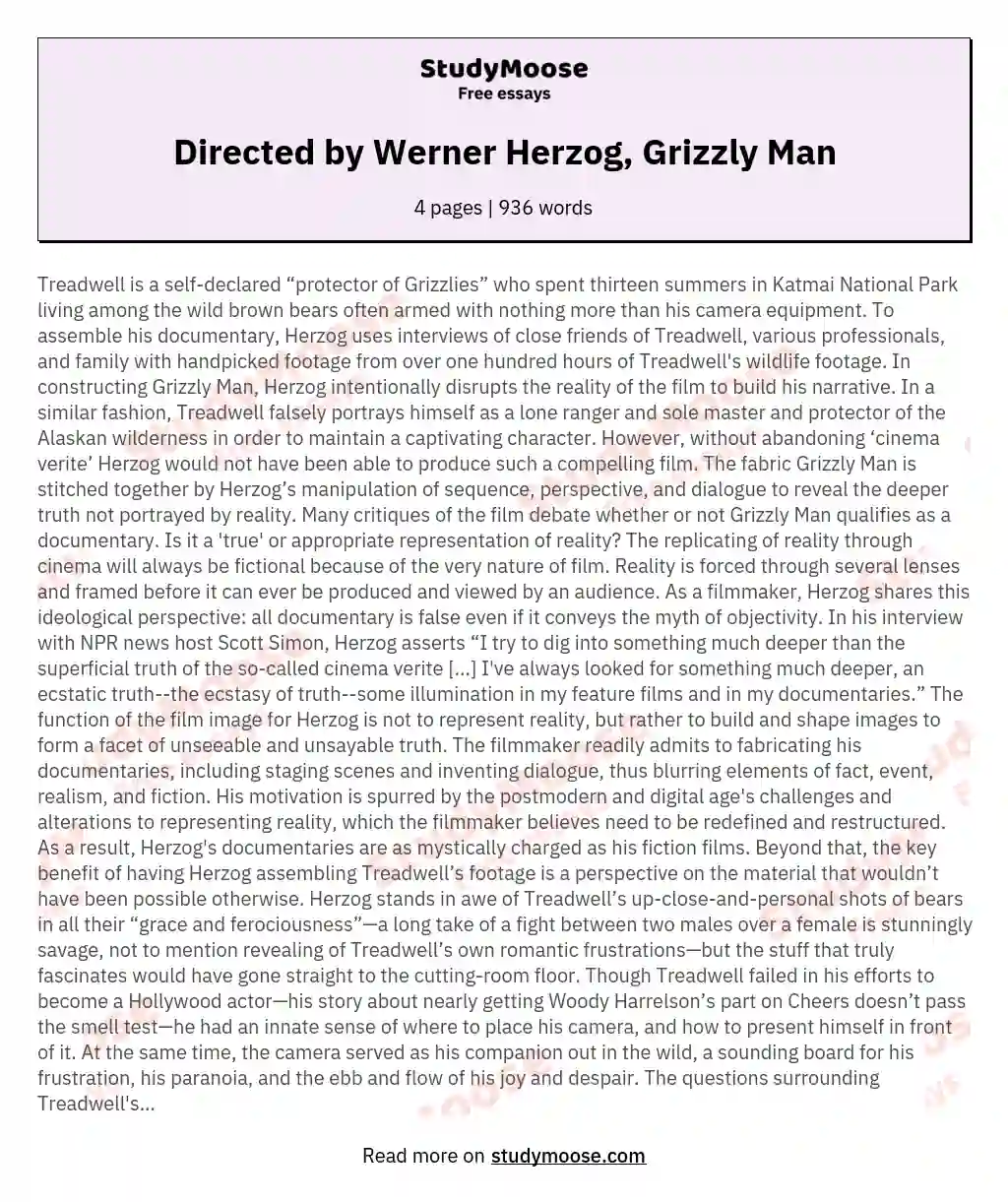 Directed by Werner Herzog, Grizzly Man essay