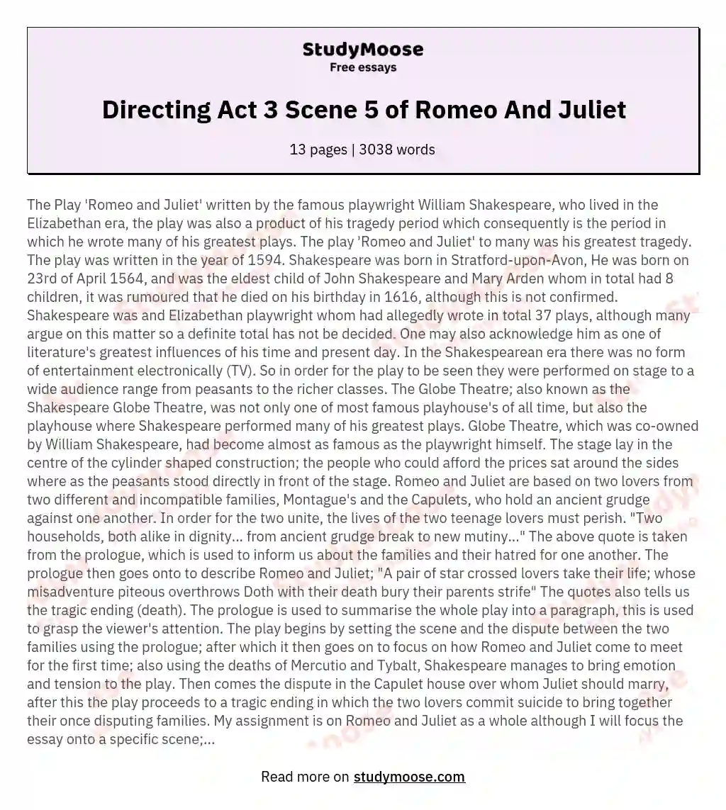 Directing Act 3 Scene 5 of Romeo And Juliet essay
