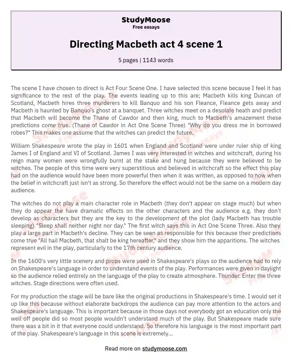 Directing Macbeth act 4 scene 1 essay
