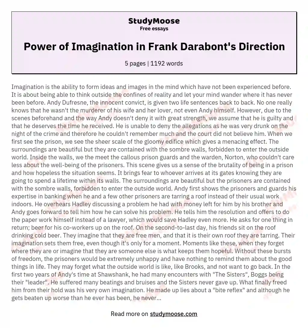 Power of Imagination in Frank Darabont's Direction essay