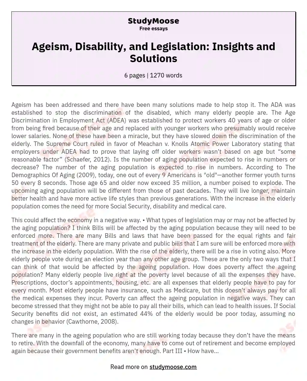 Ageism, Disability, and Legislation: Insights and Solutions essay
