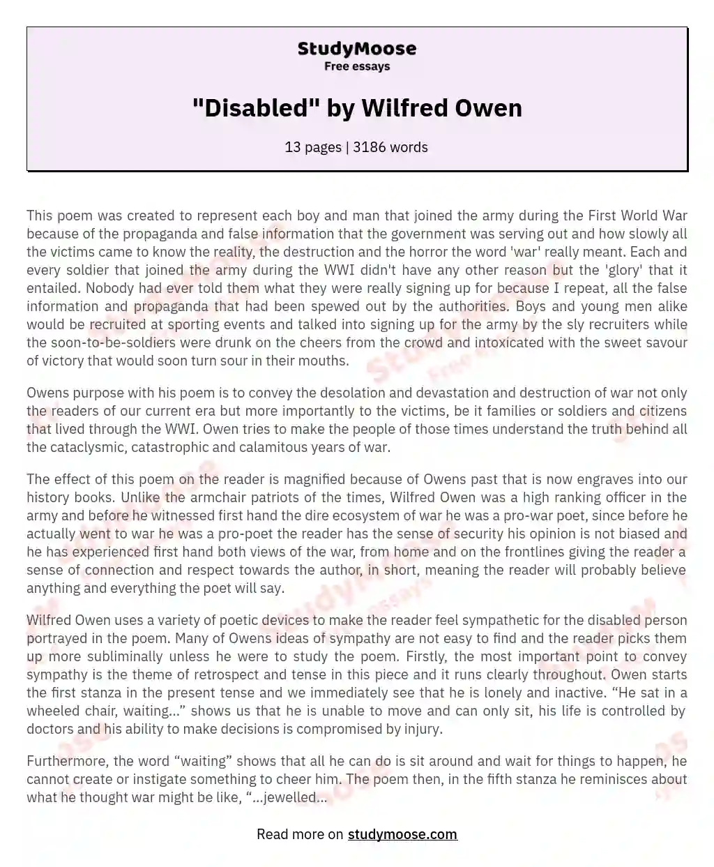 "Disabled" by Wilfred Owen