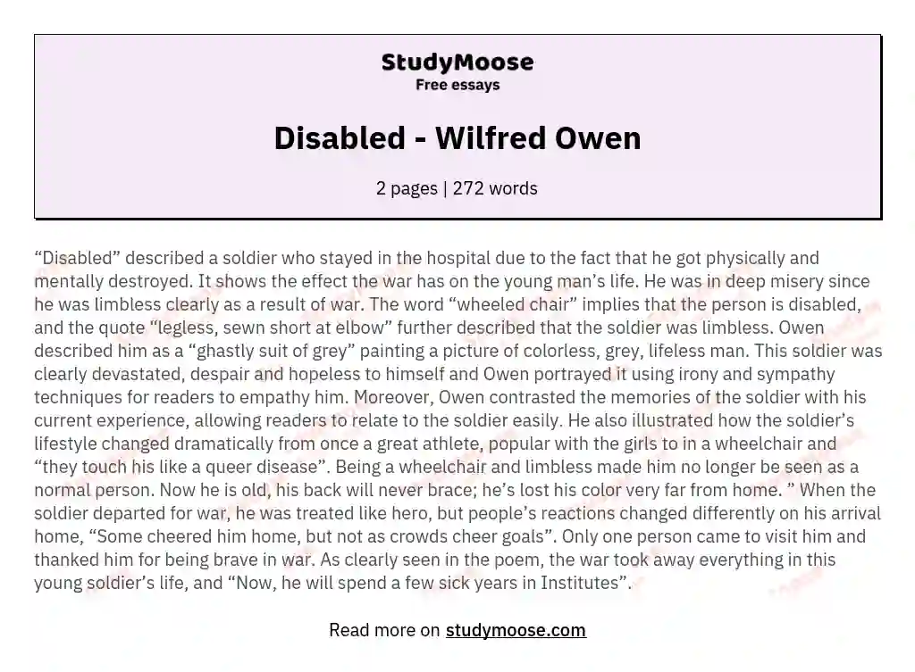 Disabled - Wilfred Owen