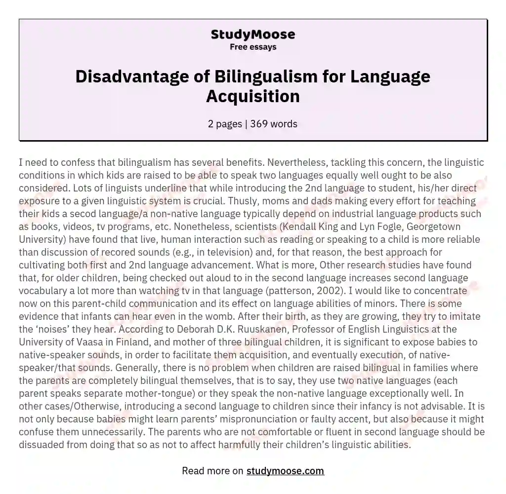 Disadvantage of Bilingualism for Language Acquisition