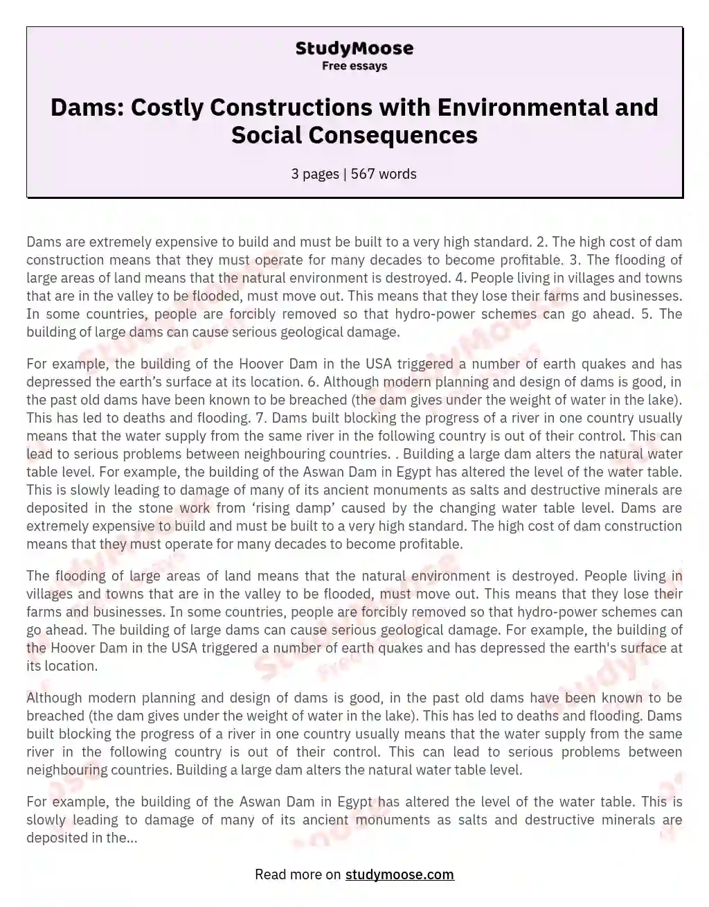 Dams: Costly Constructions with Environmental and Social Consequences essay