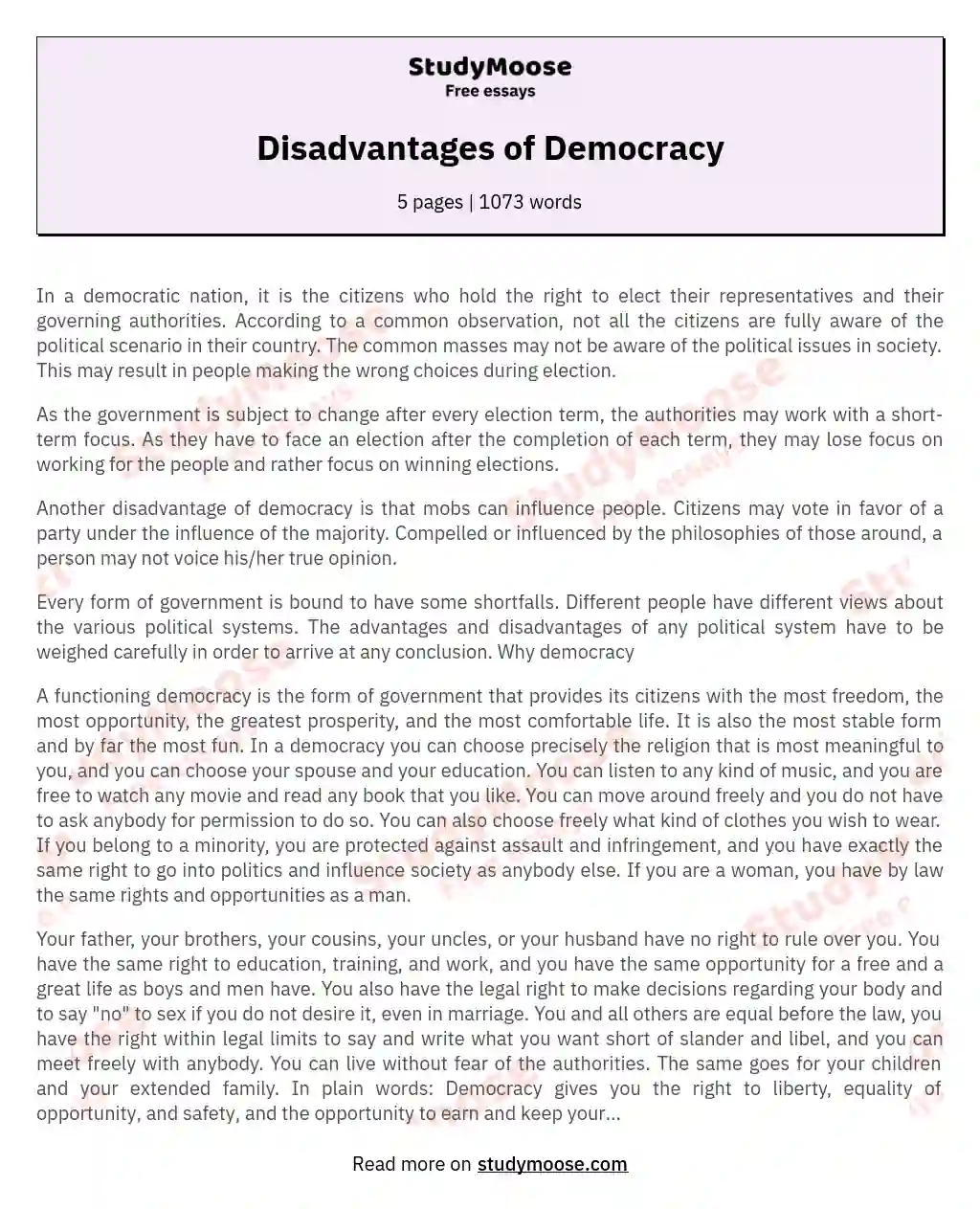 Disadvantages of Democracy essay