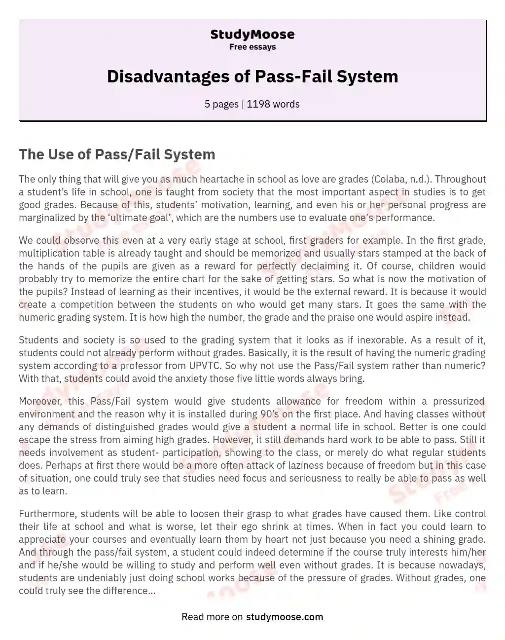 Disadvantages of Pass-Fail System