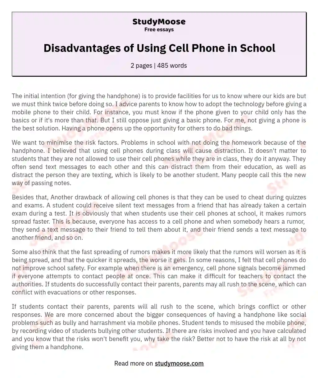Disadvantages of Using Cell Phone in School