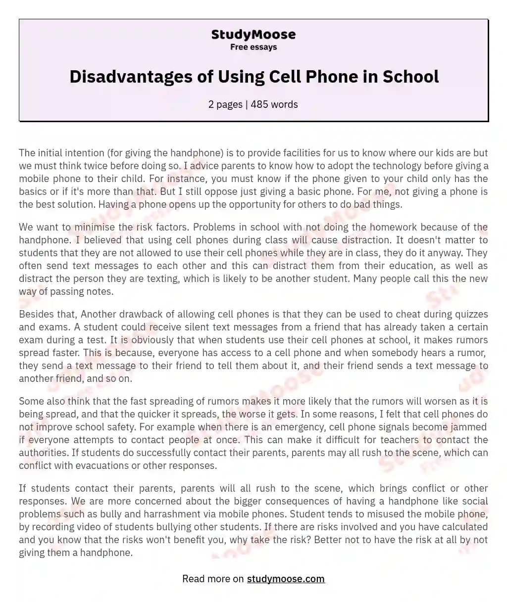 argumentative essay on cell phones in school